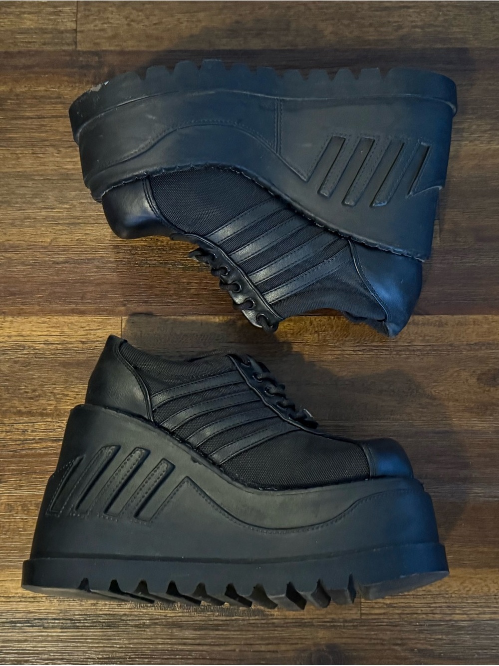 Demonia Stomp-08 Black Platform Shoes WOMEN Size 6W - 90s Rave Cyber Goth Demon - Picture 2 of 7